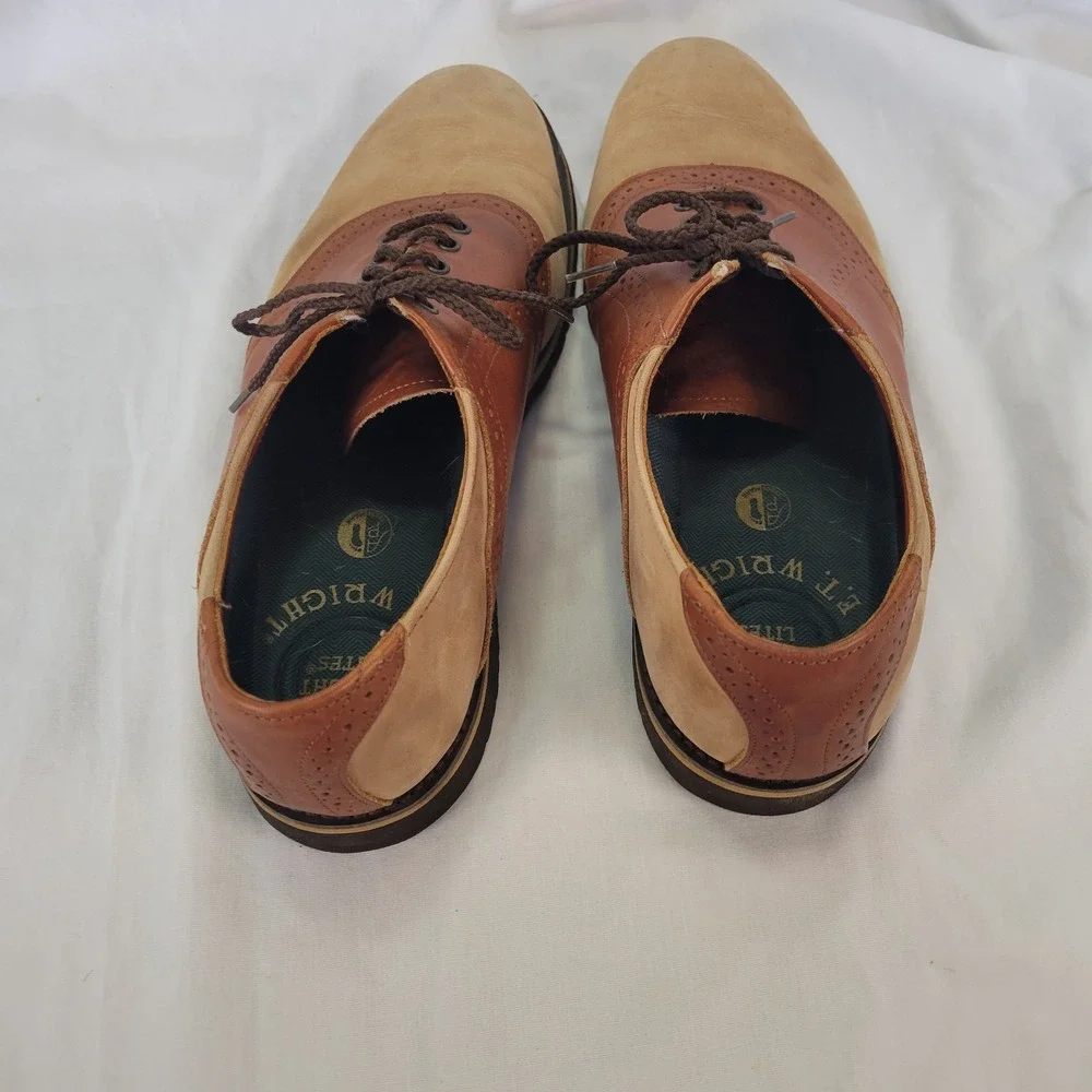 E T Wright Mens Saddle Shoes Leather Upper Tan Brown Lace Up Size 8 D